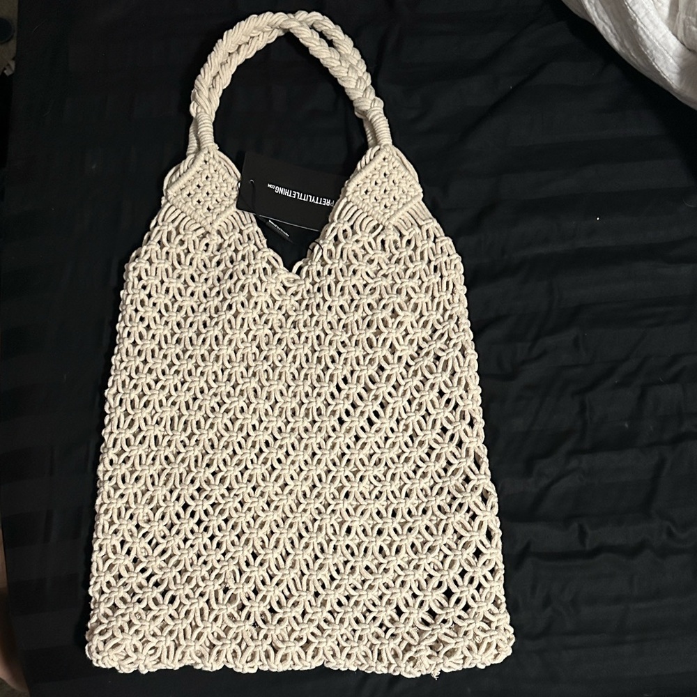 PrettyLittleThing Cream Knitted Tote Bag